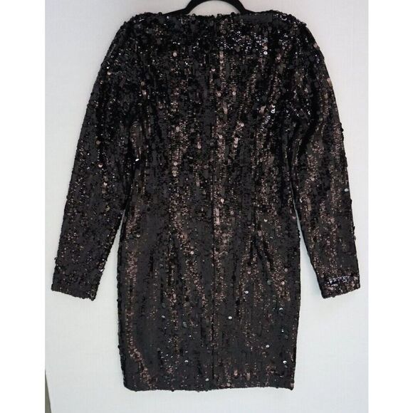 Vivienne Hu Women's Sz 4 Black Asymmetrical Neck L/S Sequin Mini Dress - Picture 2 of 9